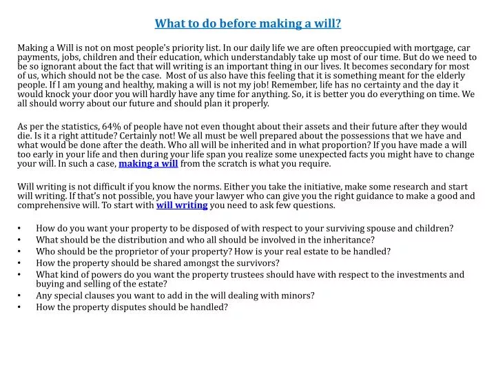 what to do before making a will