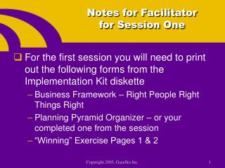 Notes for Facilitator for Session One