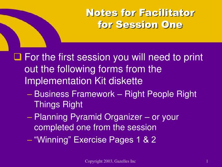notes for facilitator for session one