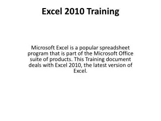 Excel 2010 Training