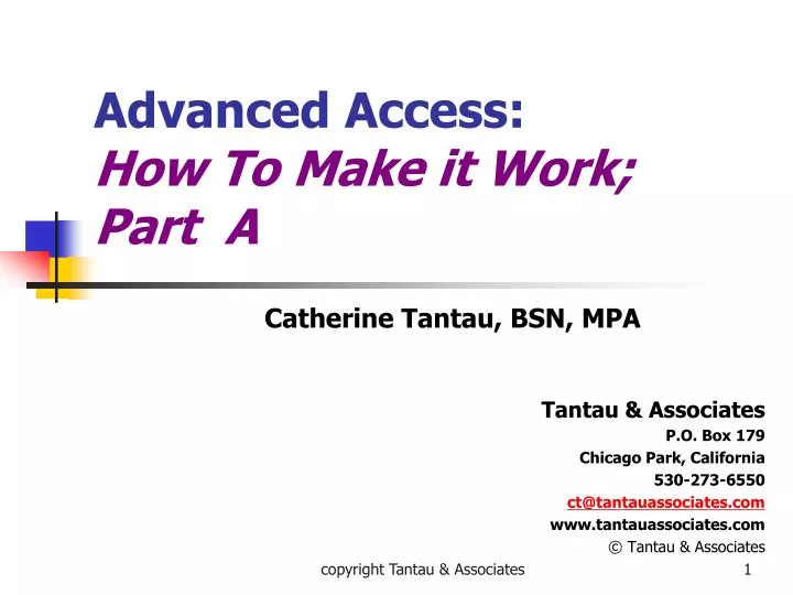 advanced access how to make it work part a