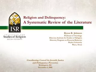 Religion and Delinquency: A Systematic Review of the Literature