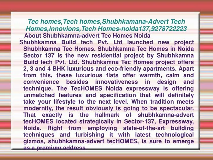 tec homes tech homes shubhkamana advert tech homes innovions tech homes noida137 9278722223