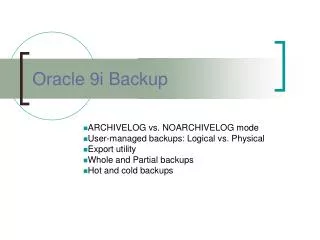 Oracle 9i Backup