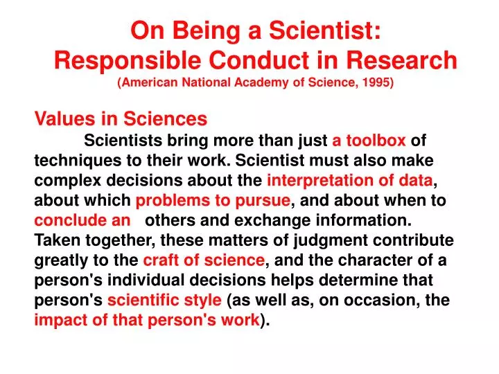 on being a scientist responsible conduct in research american national academy of science 1995