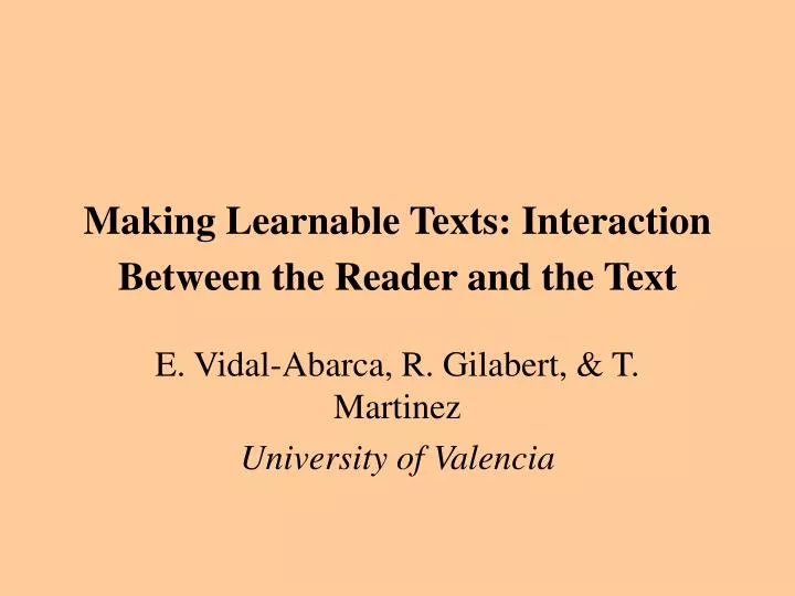making learnable texts interaction between t he reader a nd t he text