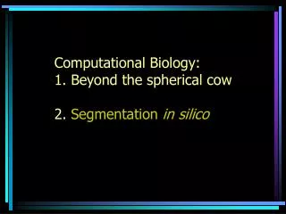 Computational Biology: 1. Beyond the spherical cow 2. Segmentation in silico