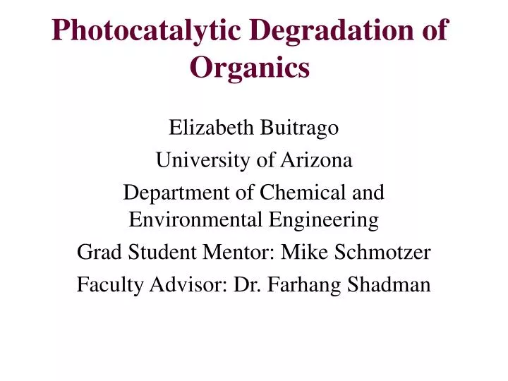 photocatalytic degradation of organics