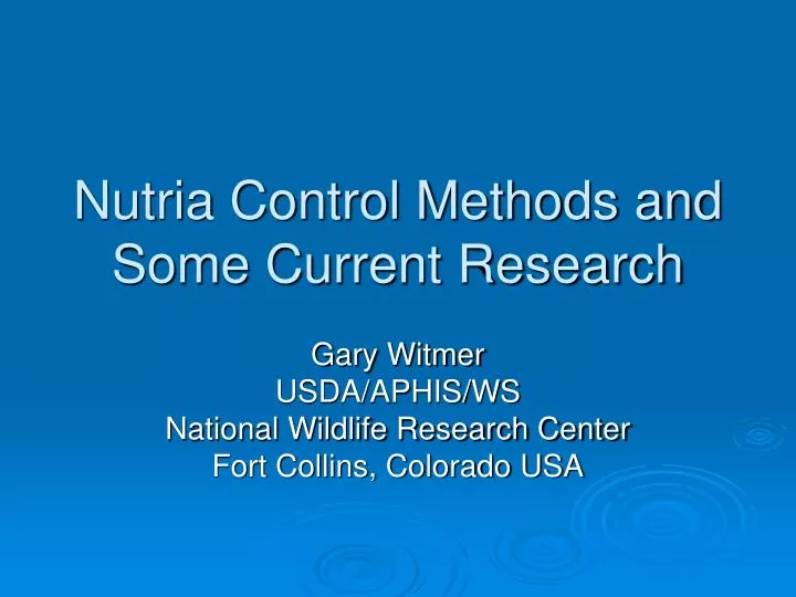 nutria control methods and some current research