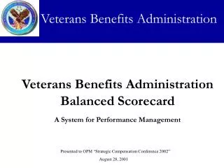 Veterans Benefits Administration Balanced Scorecard A System for Performance Management