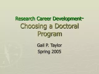 Research Career Development - Choosing a Doctoral Program