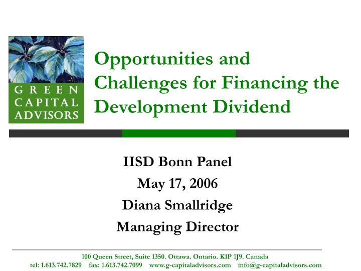 opportunities and challenges for financing the development dividend