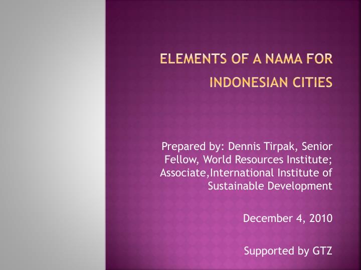 elements of a nama for indonesian cities