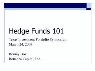 Hedge Funds 101