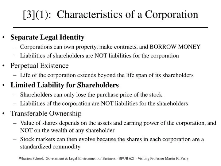 3 1 characteristics of a corporation