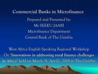 Commercial Banks in Microfinance