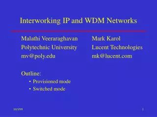 Interworking IP and WDM Networks