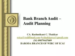 Bank Branch Audit – Audit Planning