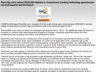 PawnUp.com raises $250,000 dollars in investment funding fol