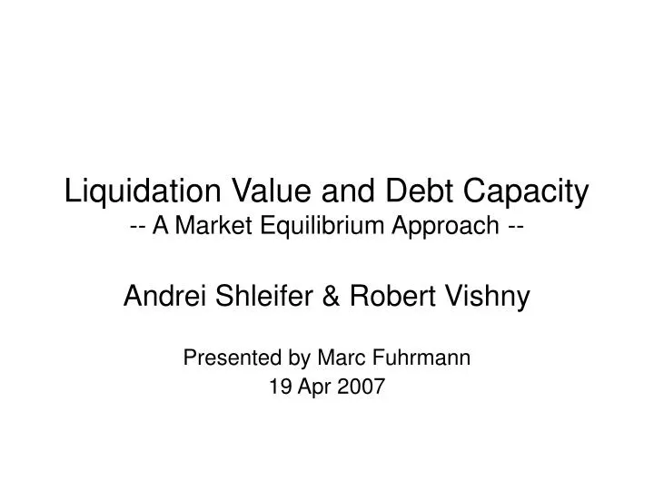 liquidation value and debt capacity a market equilibrium approach
