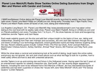 Planet Love Match(R) Radio Show Tackles Online Dating Questi
