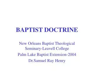 BAPTIST DOCTRINE