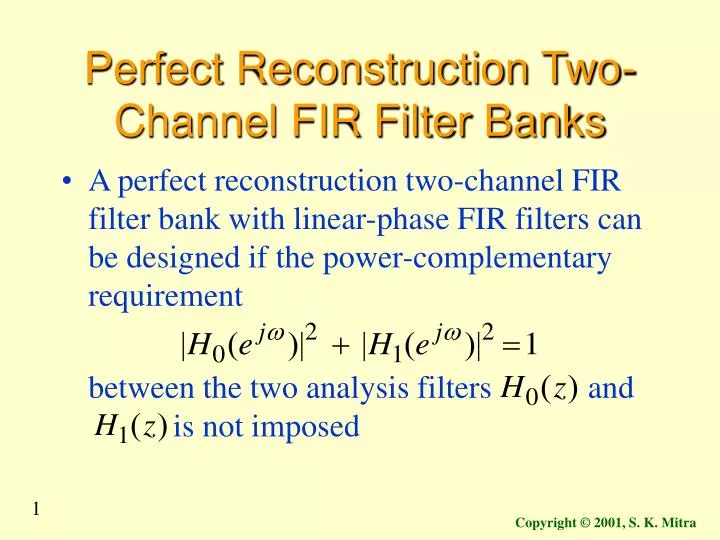 perfect reconstruction two channel fir filter banks