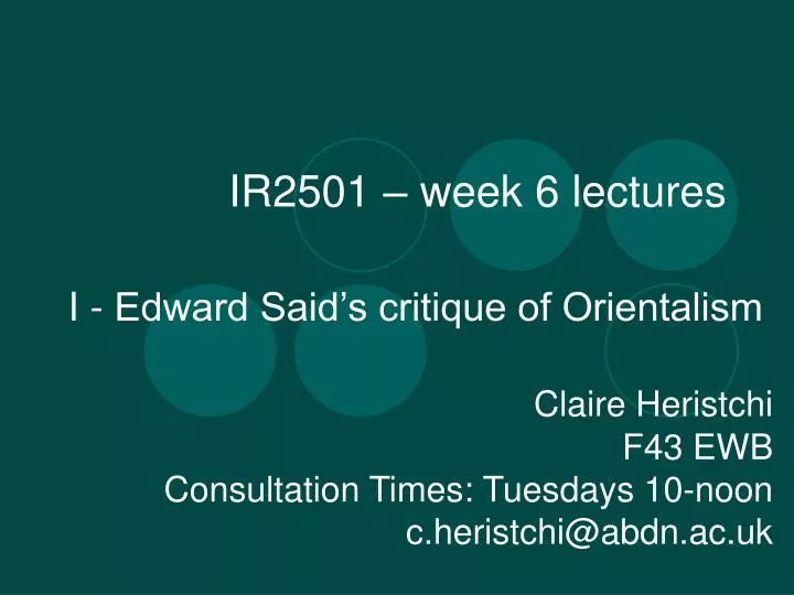 ir2501 week 6 lectures