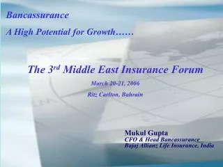 Mukul Gupta CFO &amp; Head Bancassurance Bajaj Allianz Life Insurance, India