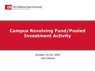 Campus Revolving Fund/Pooled Investment Activity