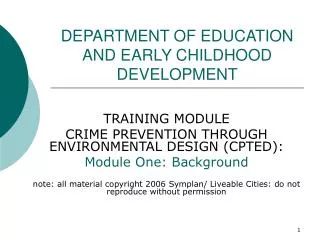 DEPARTMENT OF EDUCATION AND EARLY CHILDHOOD DEVELOPMENT