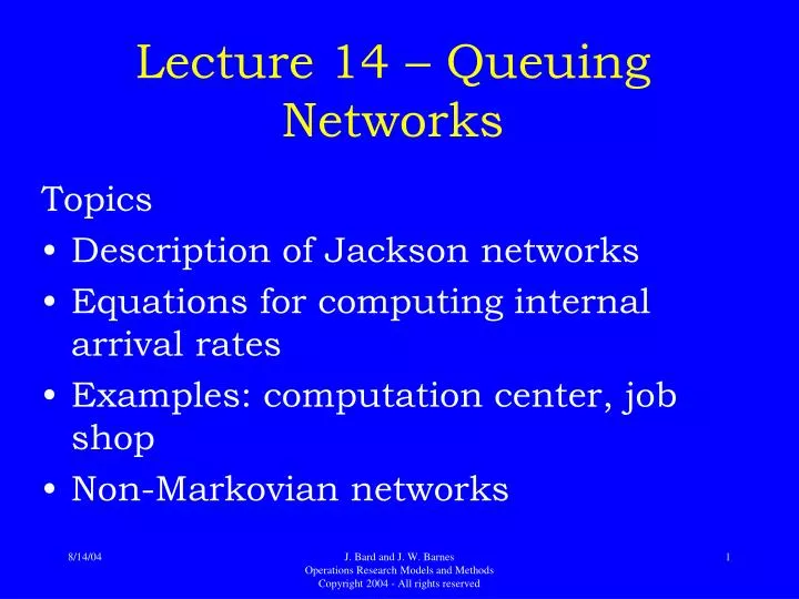 lecture 14 queuing networks