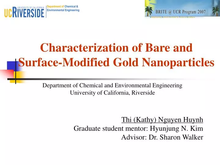 characterization of bare and surface modified gold nanoparticles