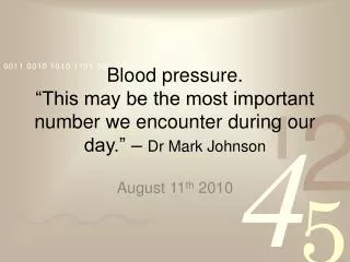 Blood pressure. “This may be the most important number we encounter during our day.” – Dr Mark Johnson