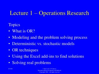 Lecture 1 – Operations Research