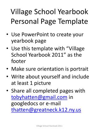 Village School Yearbook Personal Page Template