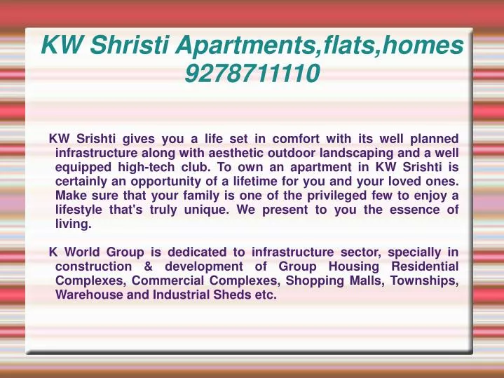 kw shristi apartments flats homes 9278711110
