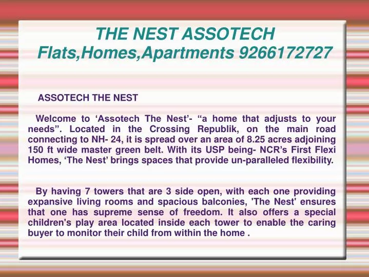 the nest assotech flats homes apartments 9266172727