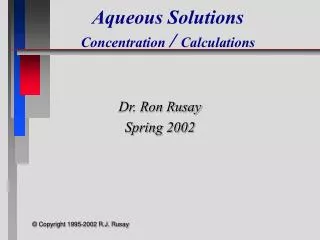 Aqueous Solutions Concentration / Calculations