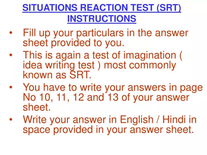situations reaction test srt instructions