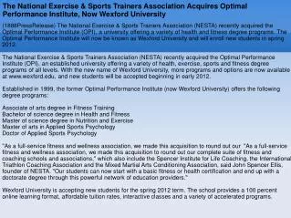 The National Exercise & Sports Trainers Association Acquires
