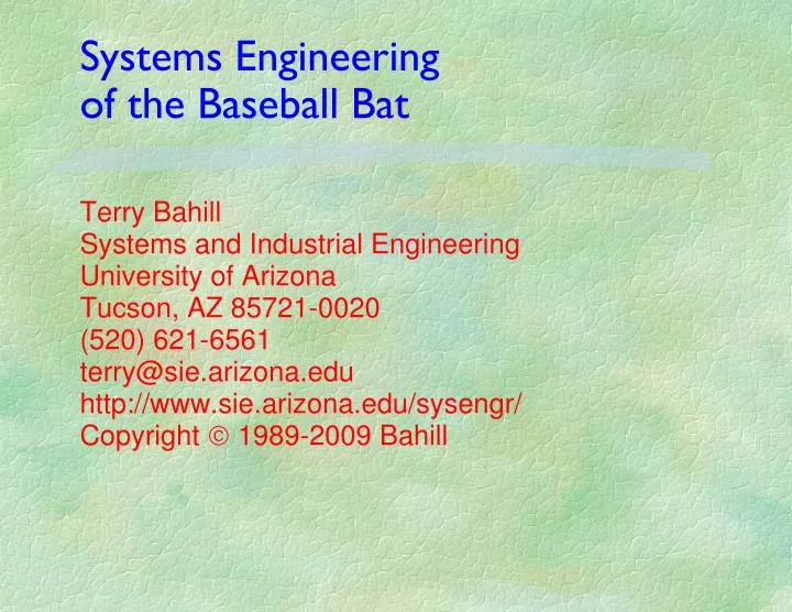 systems engineering of the baseball bat