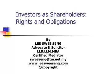 Investors as Shareholders: Rights and Obligations