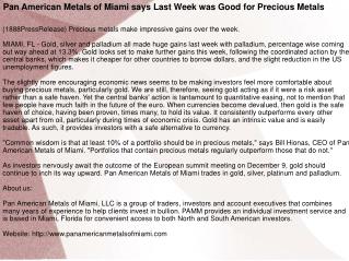 Pan American Metals of Miami says Last Week was Good for Pre