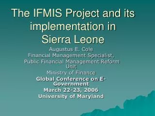 The IFMIS Project and its implementation in Sierra Leone