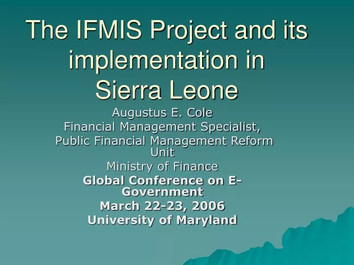 the ifmis project and its implementation in sierra leone