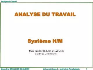 ANALYSE DU TRAVAIL Système H/M