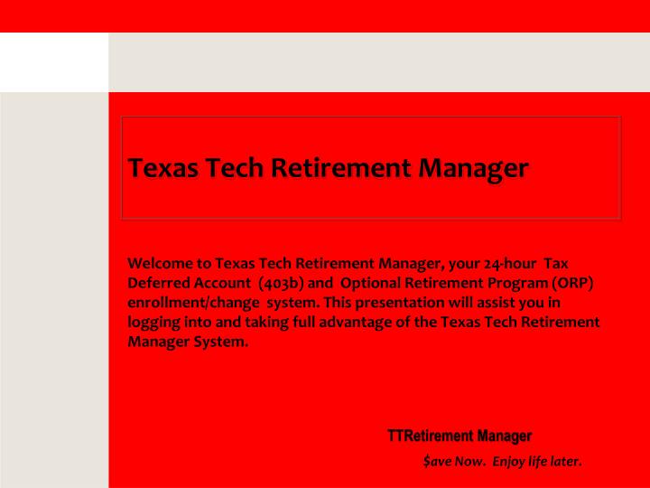 texas tech retirement manager