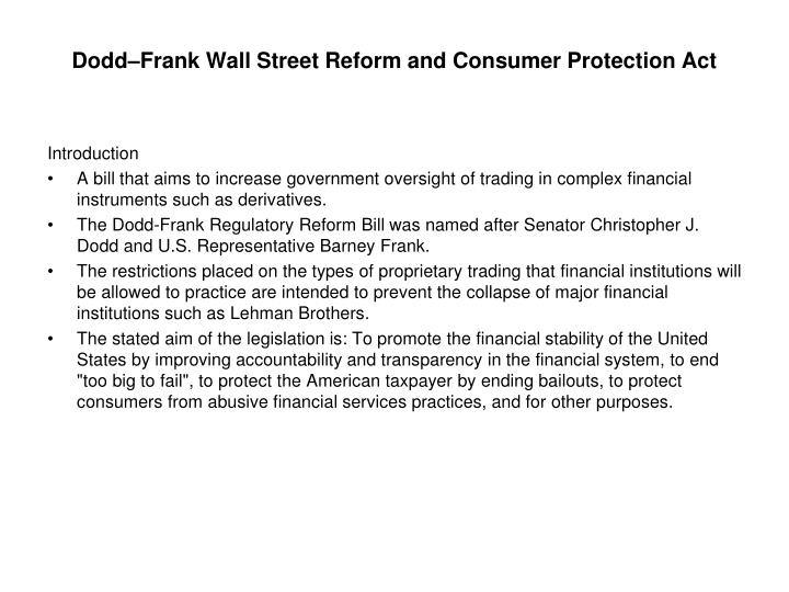 dodd frank wall street reform and consumer protection act