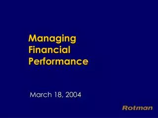 Managing Financial Performance